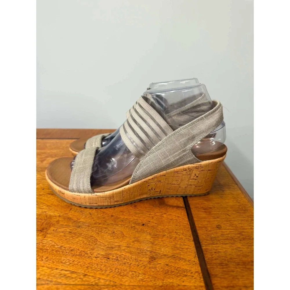Skechers Rumblers Wild Child Taupe Wedge Sandals 38527 Womens Size 8 Cork Heel